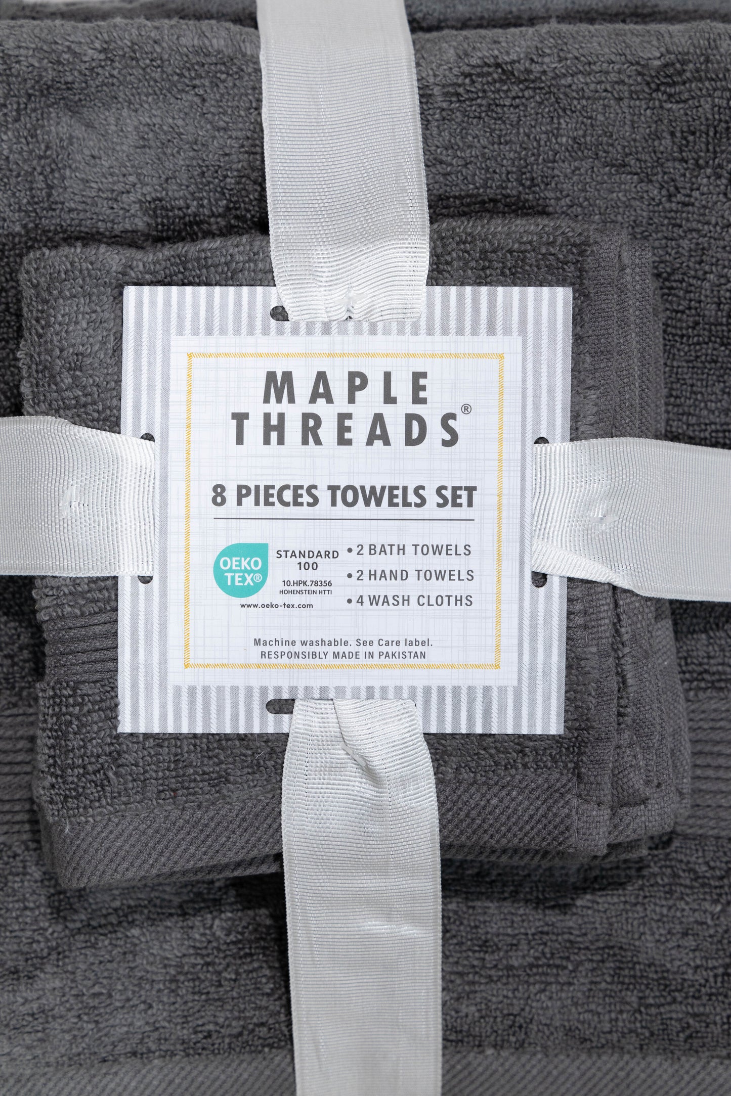 Grey 8 PCS Towels Set - Zero Twist