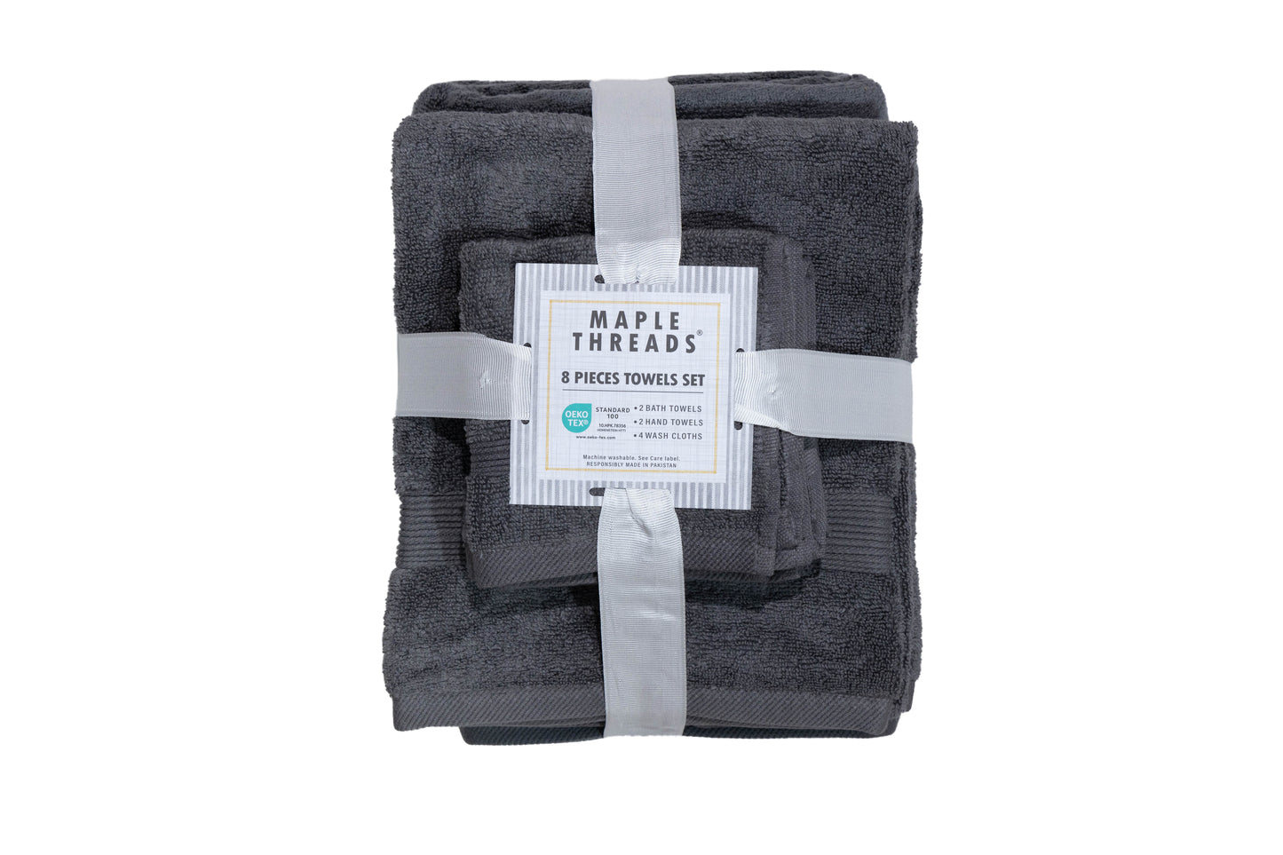 Grey 8 PCS Towels Set - Zero Twist