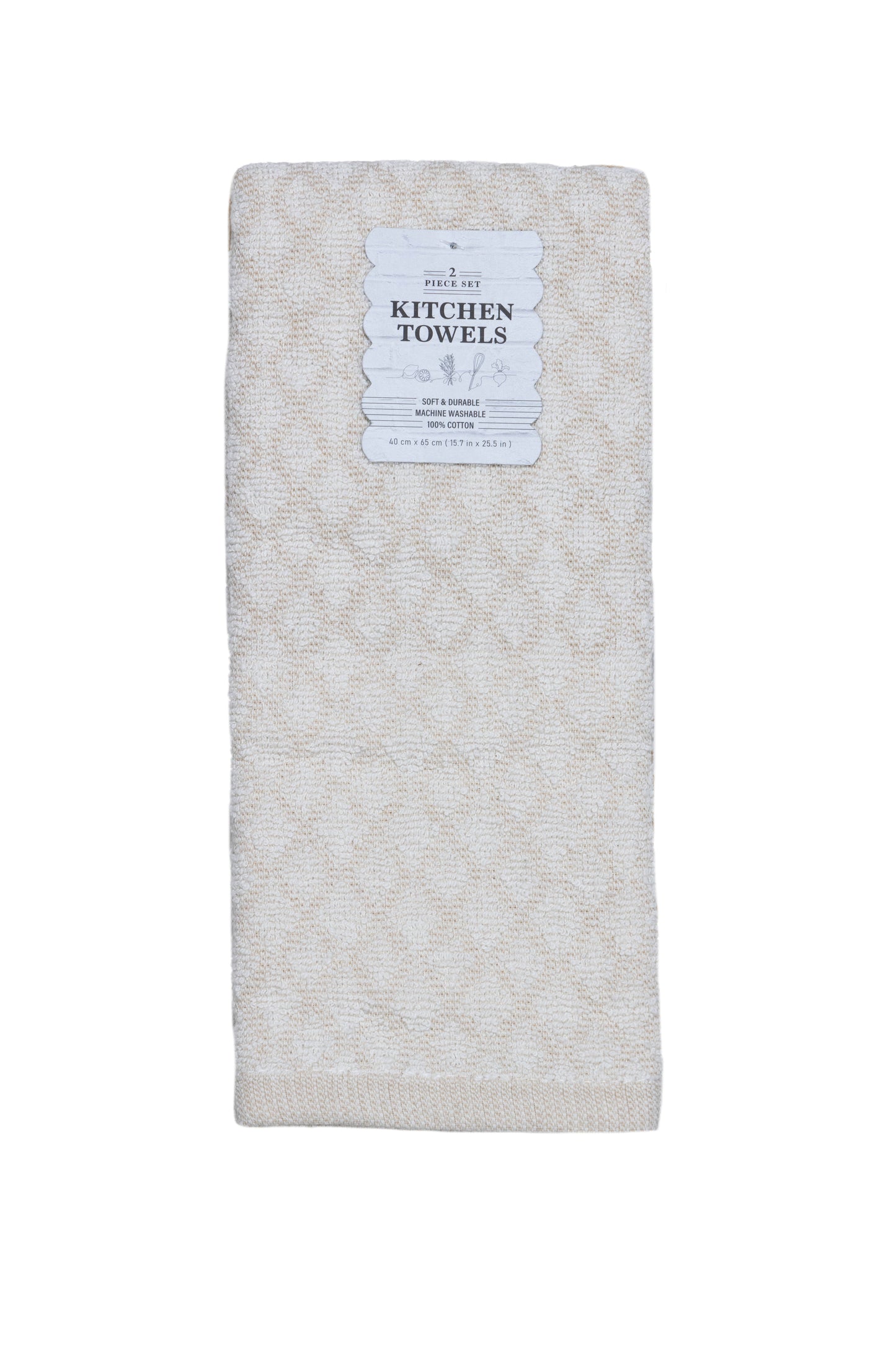 Beige & Cream - 2 PCS KITCHEN TOWELS SET - 40 X 65 CM