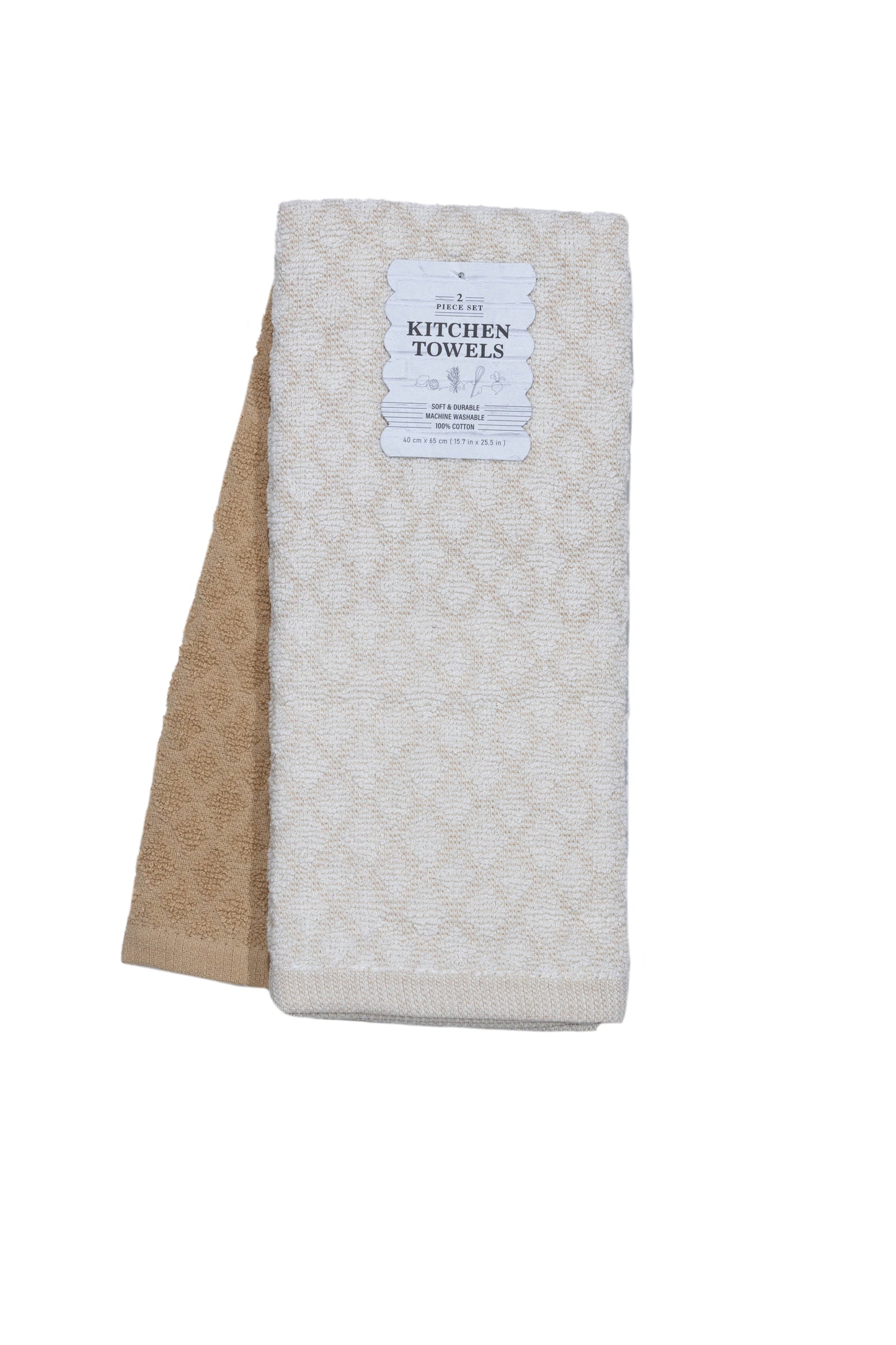 Beige & Cream - 2 PCS KITCHEN TOWELS SET - 40 X 65 CM