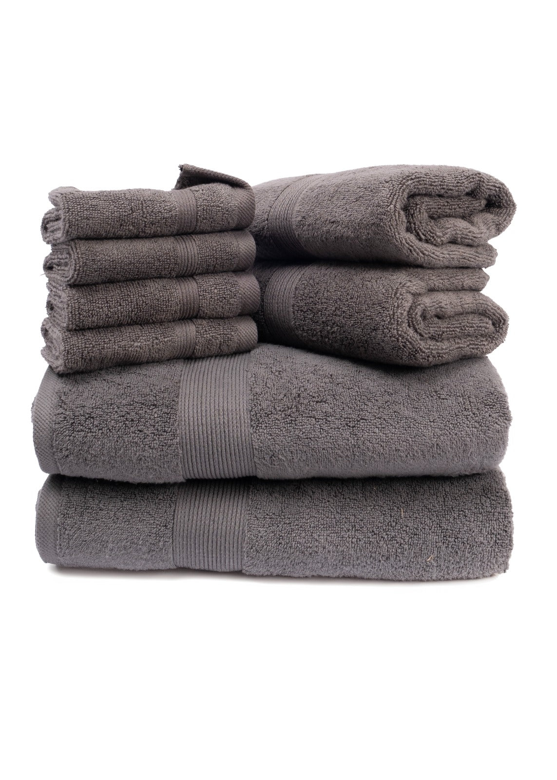 Grey 8 PCS Towels Set - Zero Twist