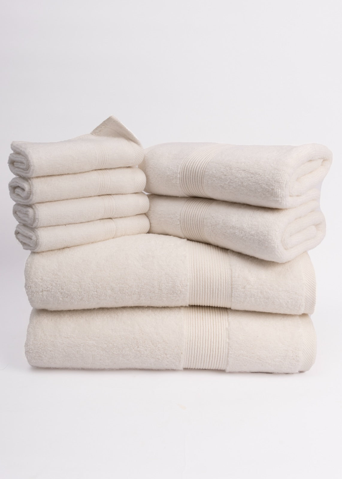 Bright White 8 PCS Towels Set - Zero Twist