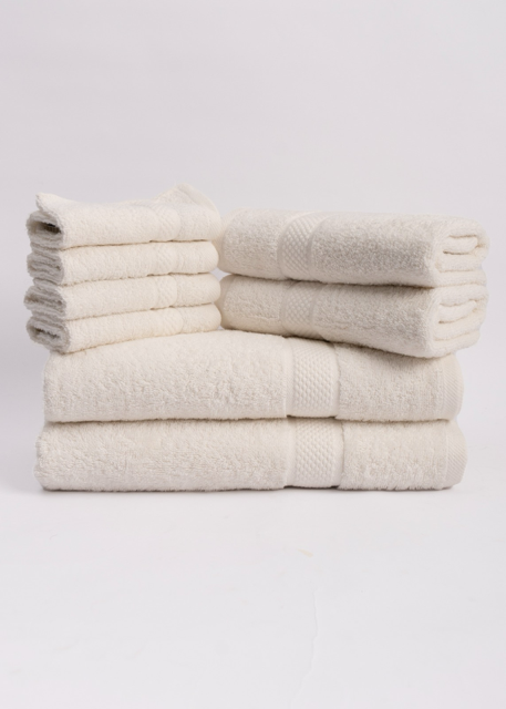 Off White White 8 PCS Towels Set -450 GSM