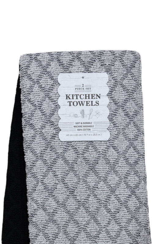 Black & Grey - 2 PCS KITCHEN TOWELS SET - 40 x 65 cm